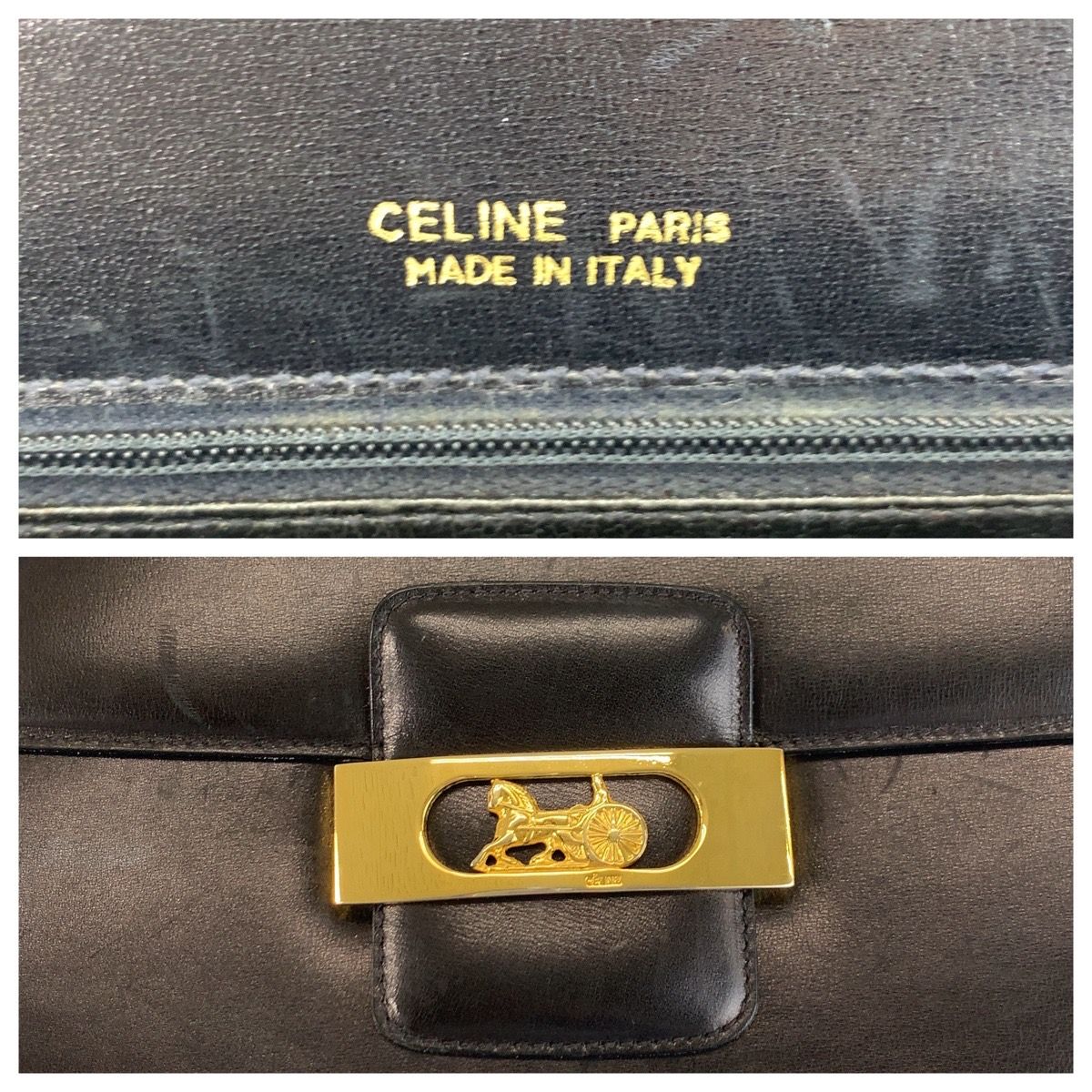 美品 CELINE セリーヌ 馬車金具 ブラック 黒 ゴールド金具 レザー