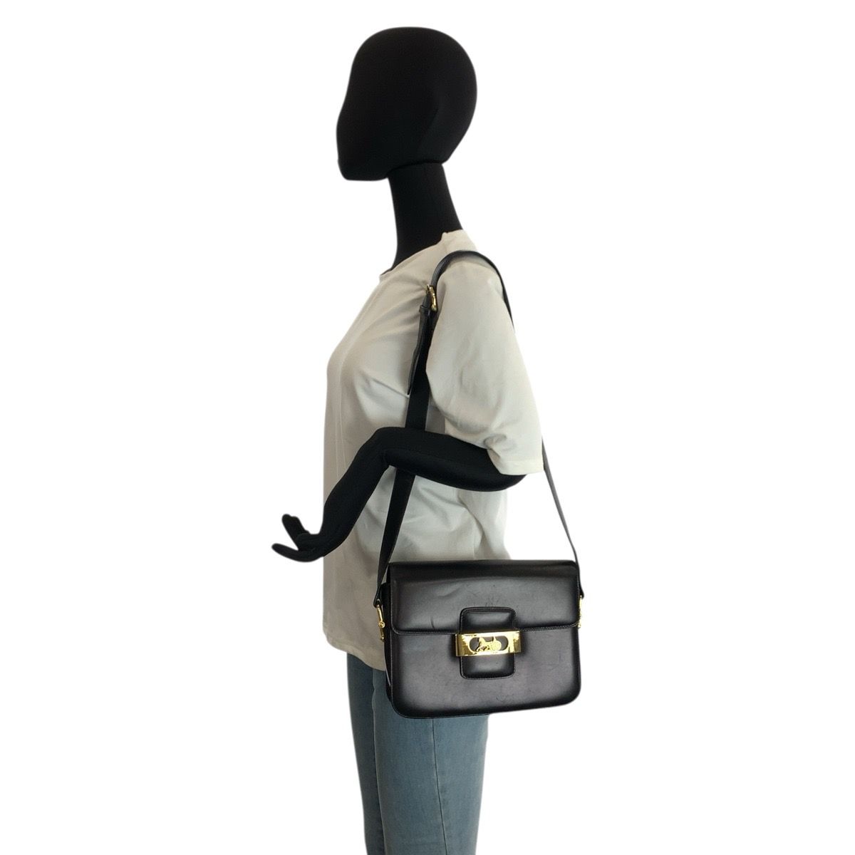美品 CELINE セリーヌ 馬車金具 ブラック 黒 ゴールド金具 レザー