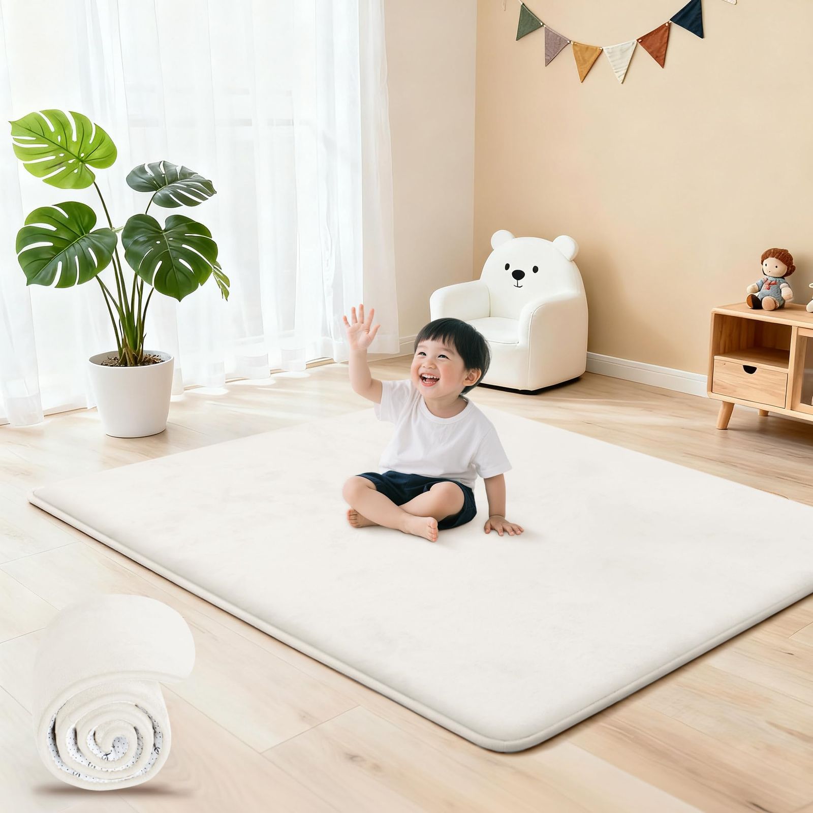 Huloosleep 極厚 プレイマット 厚手 3.5cm厚 防滑 防音 コーラルフリース 寝室 床暖房対応