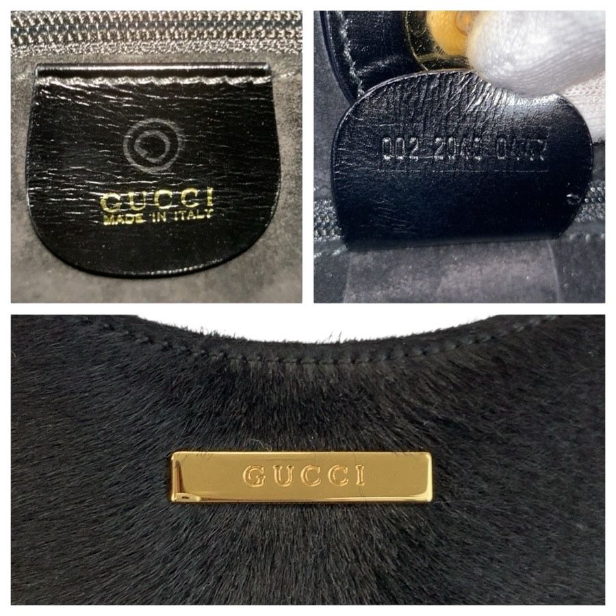 美品 GUCCI グッチ ブラック 黒 ゴールド金具 ハラコ 002 2046 0447
