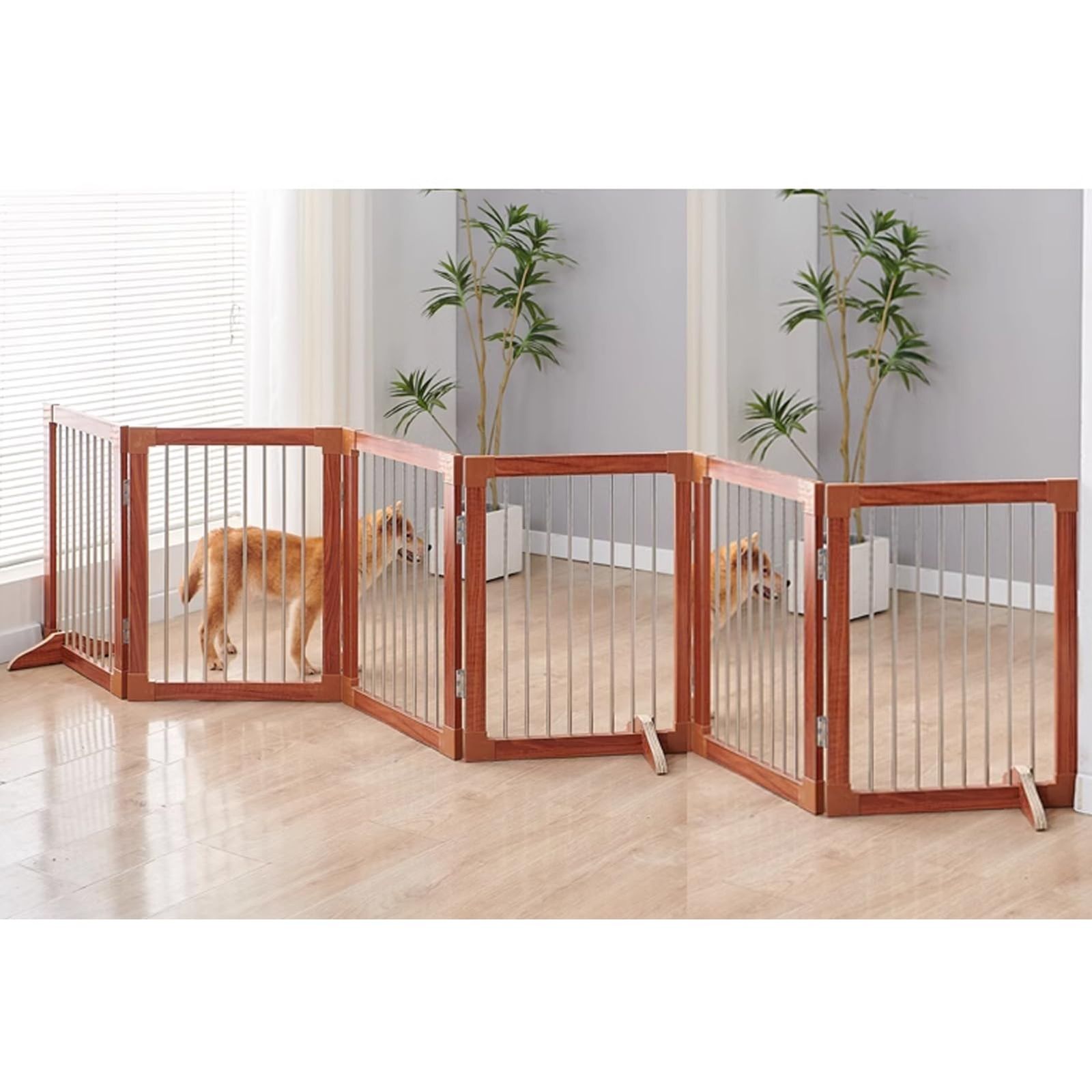 Puhang 犬ゲート ペットフェンス 木製 ペットゲート高さ70cm 4cm柵間隔 バリアゲート 折り畳み式 小型犬 収納便利 鉄製 赤ちゃん 脱走防止 侵入防止 ドアストッパー 取付け簡単 庭 室内 玄関 階段 室外 ハイタイプ コンパクト 取付幅6つのパ