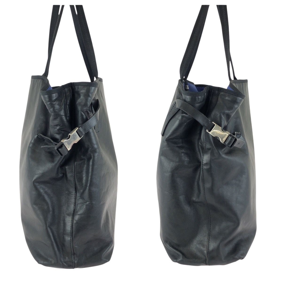 美品 PRADA プラダ ブラック 黒 シルバー金具 レザー/ナイロン トート 