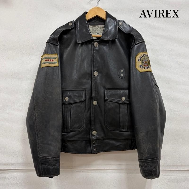 AVIREX 牛革 ポリスマン レザージャケット Mサイズ 着用感はLL相当 アヴィレックス レザー ポリスマン ジャケット ロゴ ワッペン パッチ
