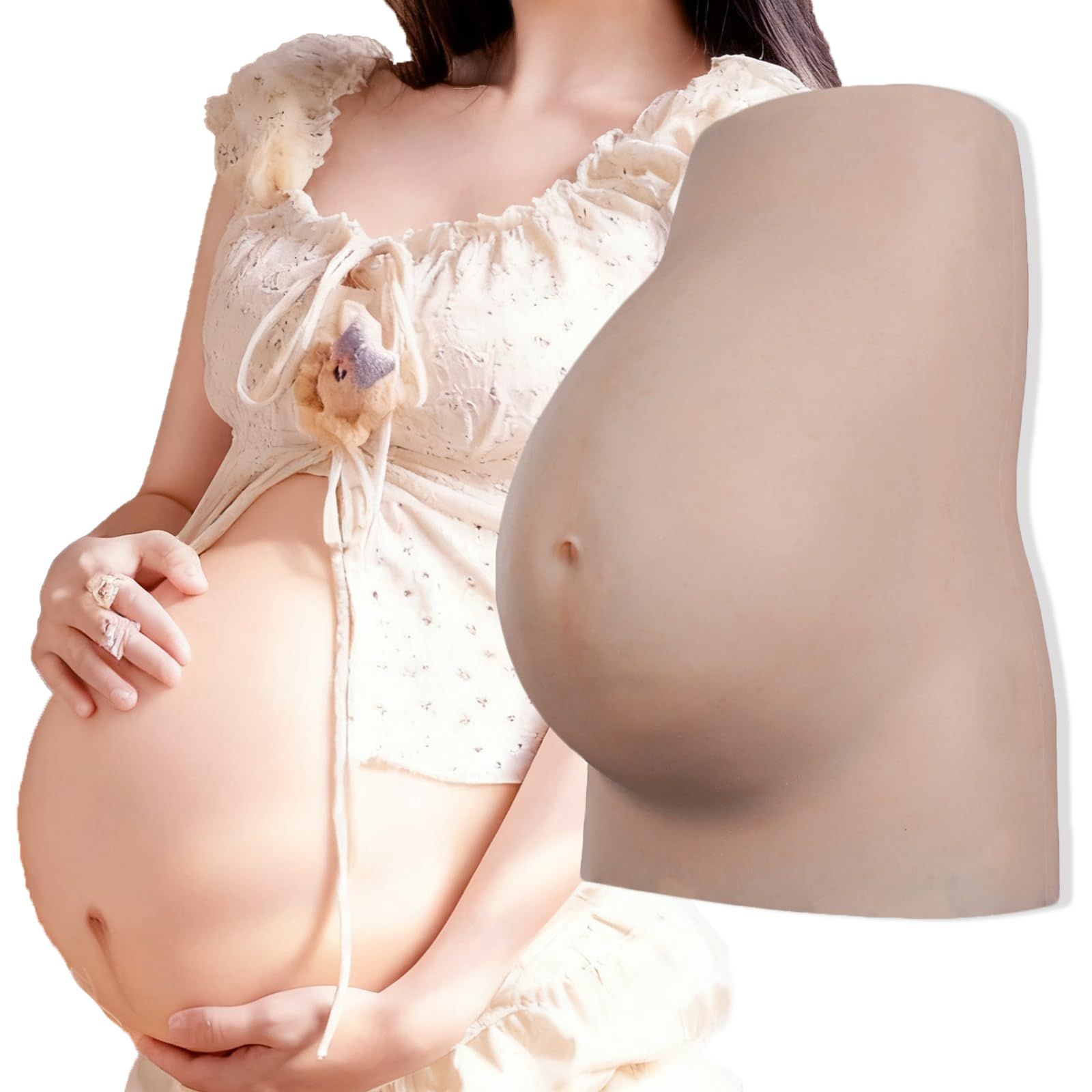 [kikookikoo] オイルフリーシリコーン妊婦お腹 7?9か月用、メイク用偽妊婦お腹 綿詰め 内部フロートポイント付き (9ヶ月（ろっかげつ）, アイボリー色)
