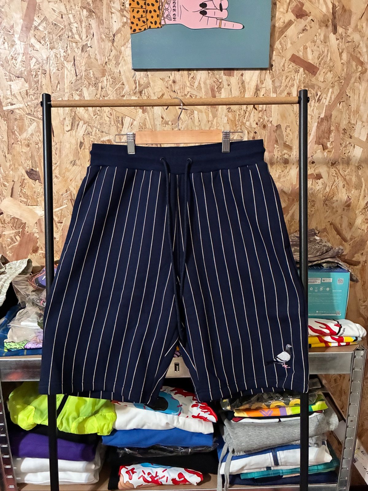 STAPLE ピジョンロゴ ストライプ スウェットショーツ ハーフパンツ 