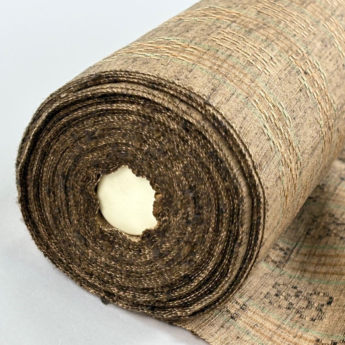 反物 名品 紬 琉里縞 証紙 縞 幾何学 花織 茶色 正絹 【中古】 反物 名品 紬 琉里縞 証紙 縞 幾何学 花織 茶色 正絹 【中古】