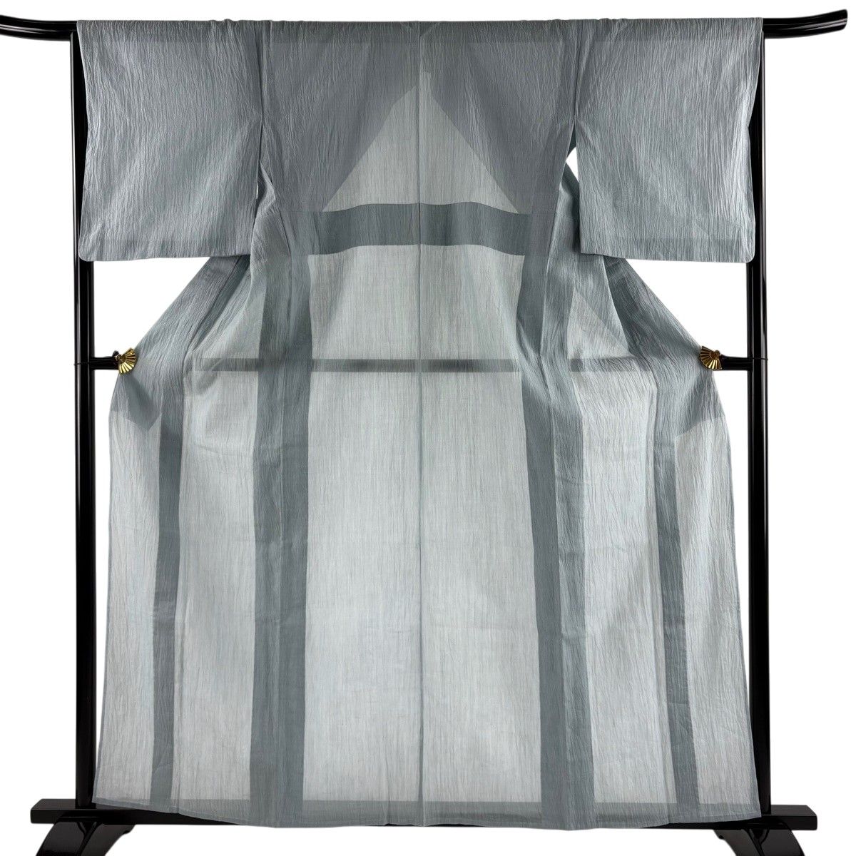 【美品】 紬 身丈160.5cm 裄丈66cm M 薄物 やまと 水色 麻 名品 【中古】