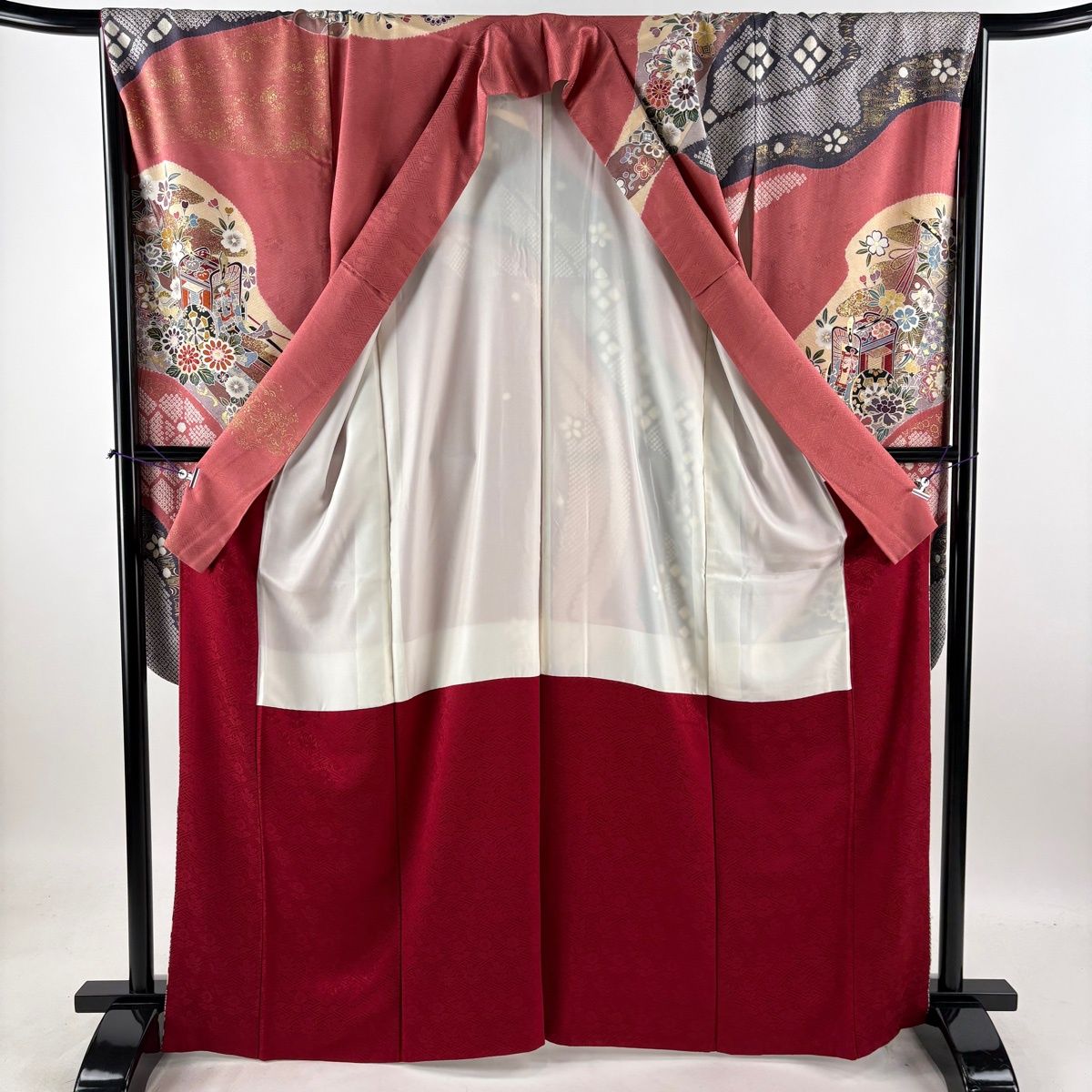 本日限定お値下げ！振袖フルセット　山吹色　身丈162.5cm　裄丈67cm 振袖 身丈161cm 裄丈67.5cm L 袷 草花 鳥 ぼかし 山吹色 正絹 名品
