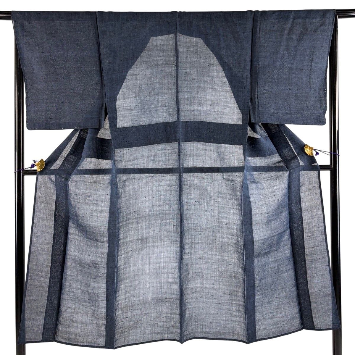 【美品】 男着物 身丈141.5cm 裄丈66cm M 薄物 夏紬 紺色 正絹 秀品 【中古】
