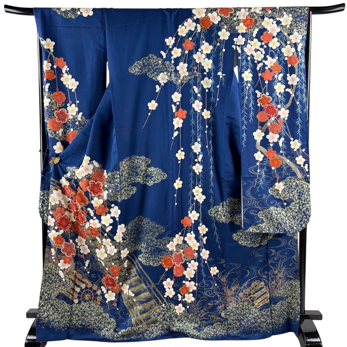 振袖 身丈162cm 裄丈70.5cm L 袷 やまと 草花 リボン 銀通し 金彩 紫