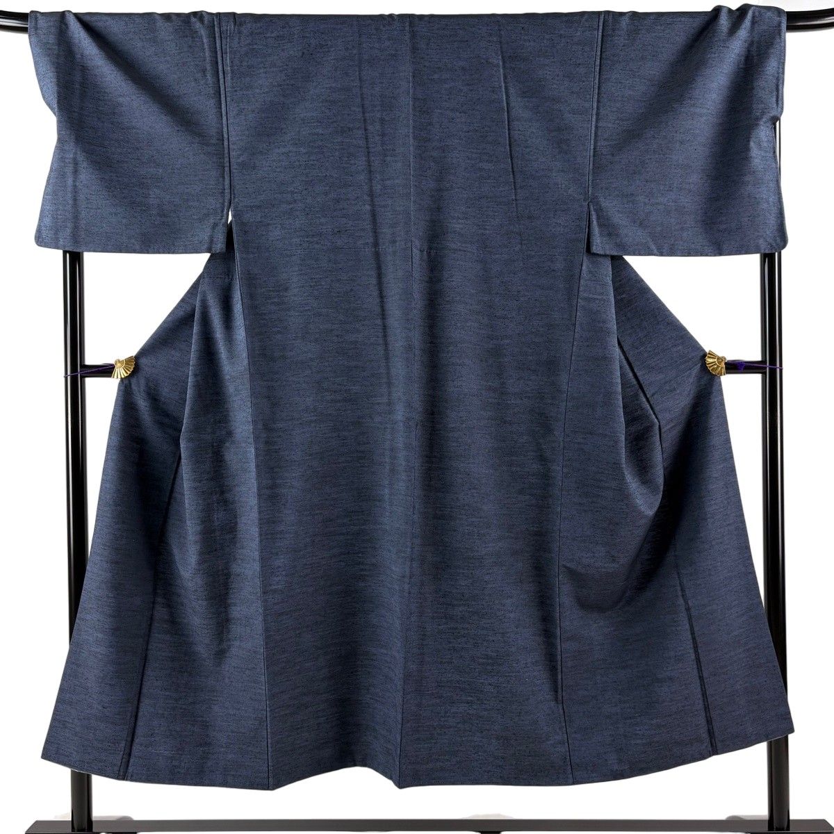 【美品】 男着物 身丈147cm 裄丈71cm M 袷 紬地 アンサンブル 紺色 正絹 秀品 【中古】