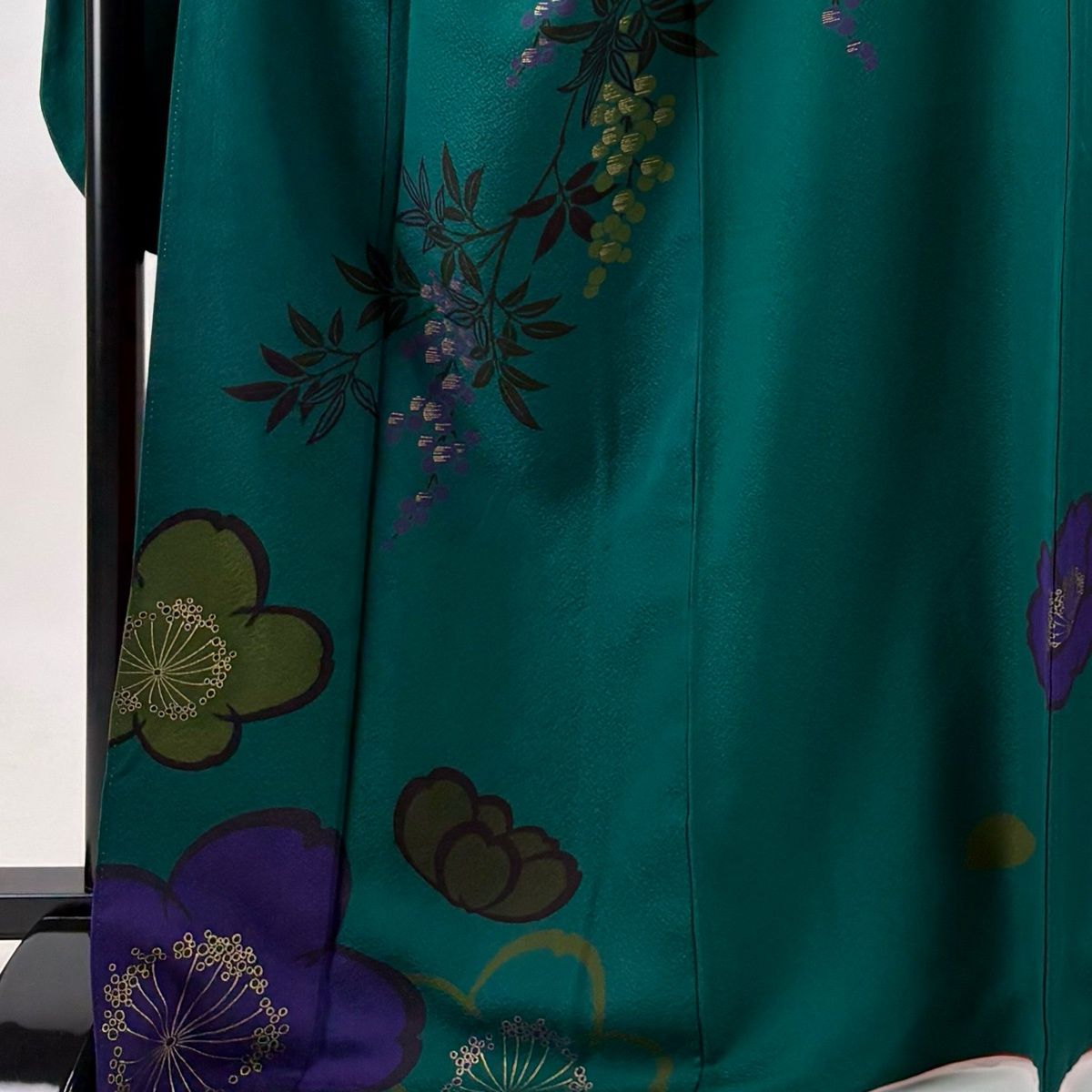 振袖 身丈168cm 裄丈70.5cm L 袷 桜 葉と実 金彩 緑 正絹 秀品 【中古