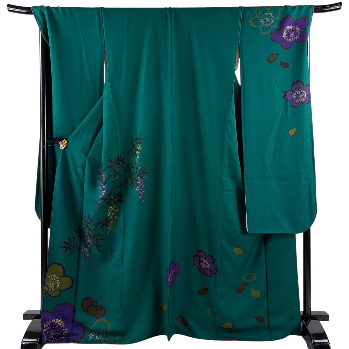 振袖 身丈168cm 裄丈70.5cm L 袷 桜 葉と実 金彩 緑 正絹 秀品 【中古