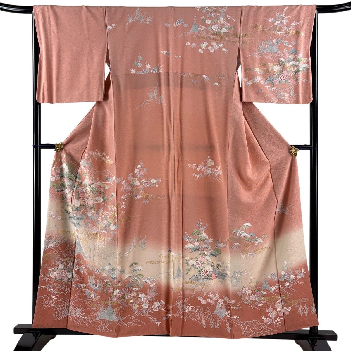 美品】 訪問着 身丈159cm 裄丈65.5cm M 袷 松竹梅 網干 金銀彩 ぼかし