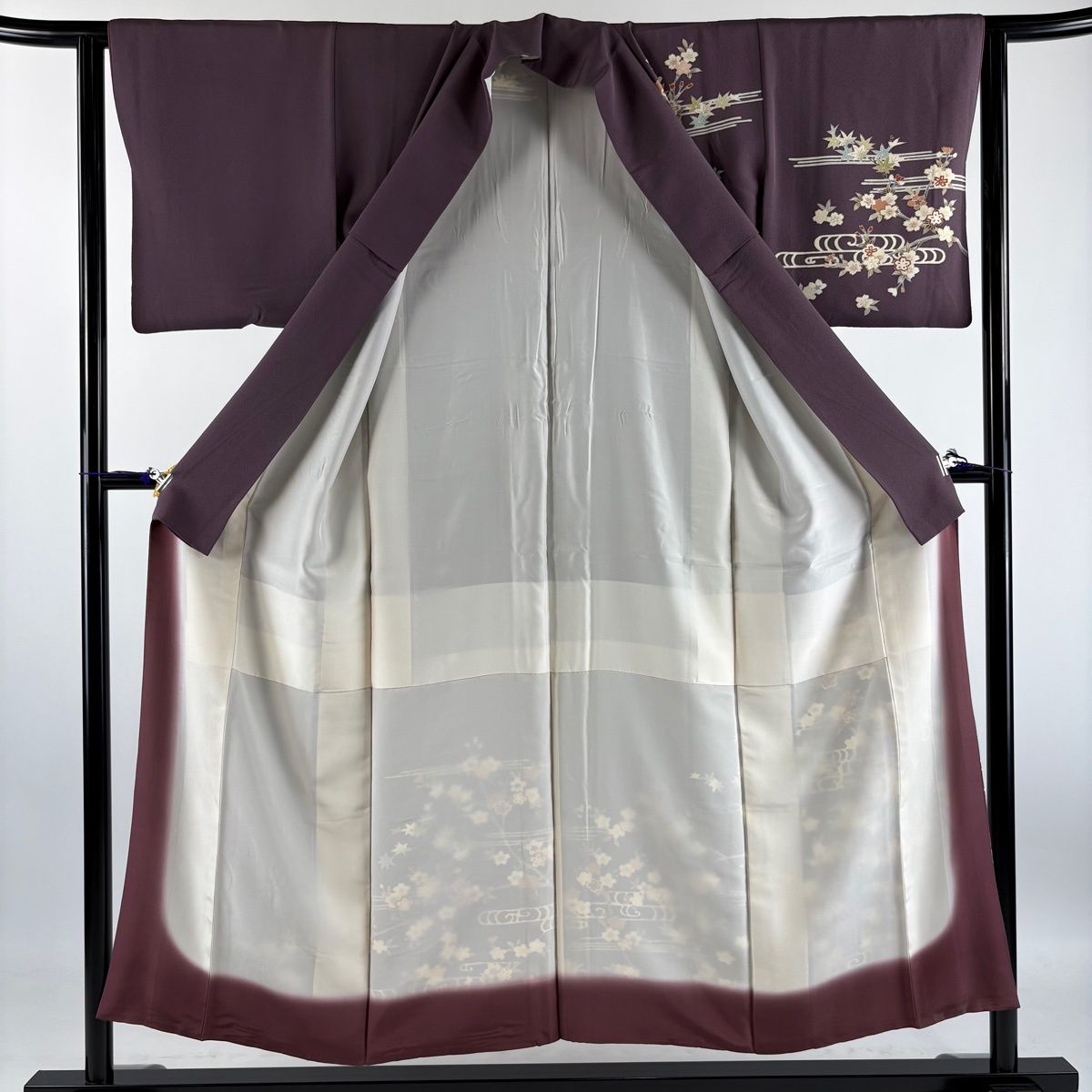訪問着 身丈152cm 裄丈62cm S 袷 落款 霞 桜 金糸 金彩 紫 正絹 秀品