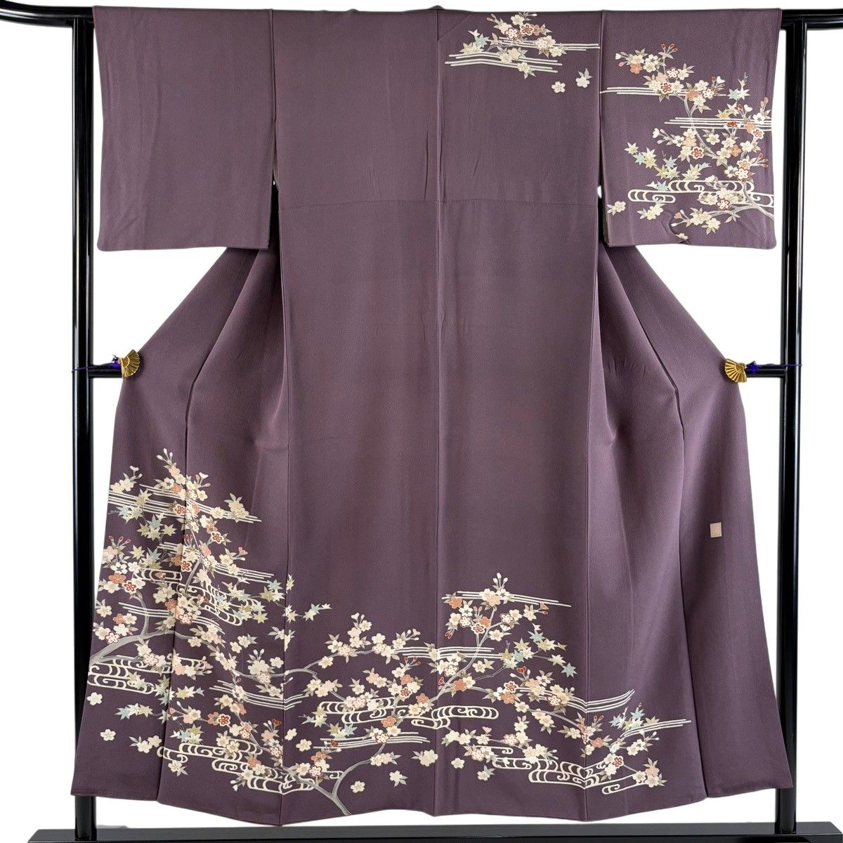 訪問着 身丈152cm 裄丈62cm S 袷 落款 霞 桜 金糸 金彩 紫 正絹 秀品