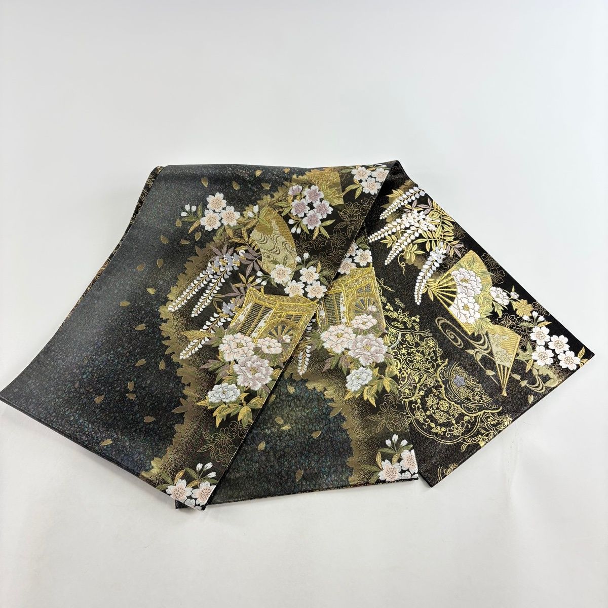 袋帯 秀品 御所車 草花 金糸 箔 灰色 お太鼓柄 正絹 【中古】 - メルカリ