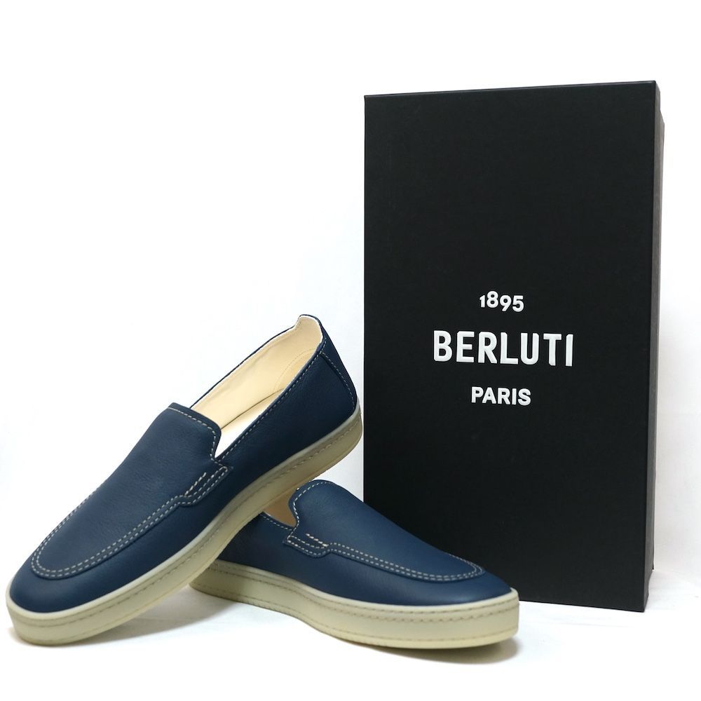 BERLUTI PARIS 1895 ベルルッティ Eden Slip On エデン レザー スリッポン ブルー 8サイズ（約27.5cm） S6180-001 新品未使用