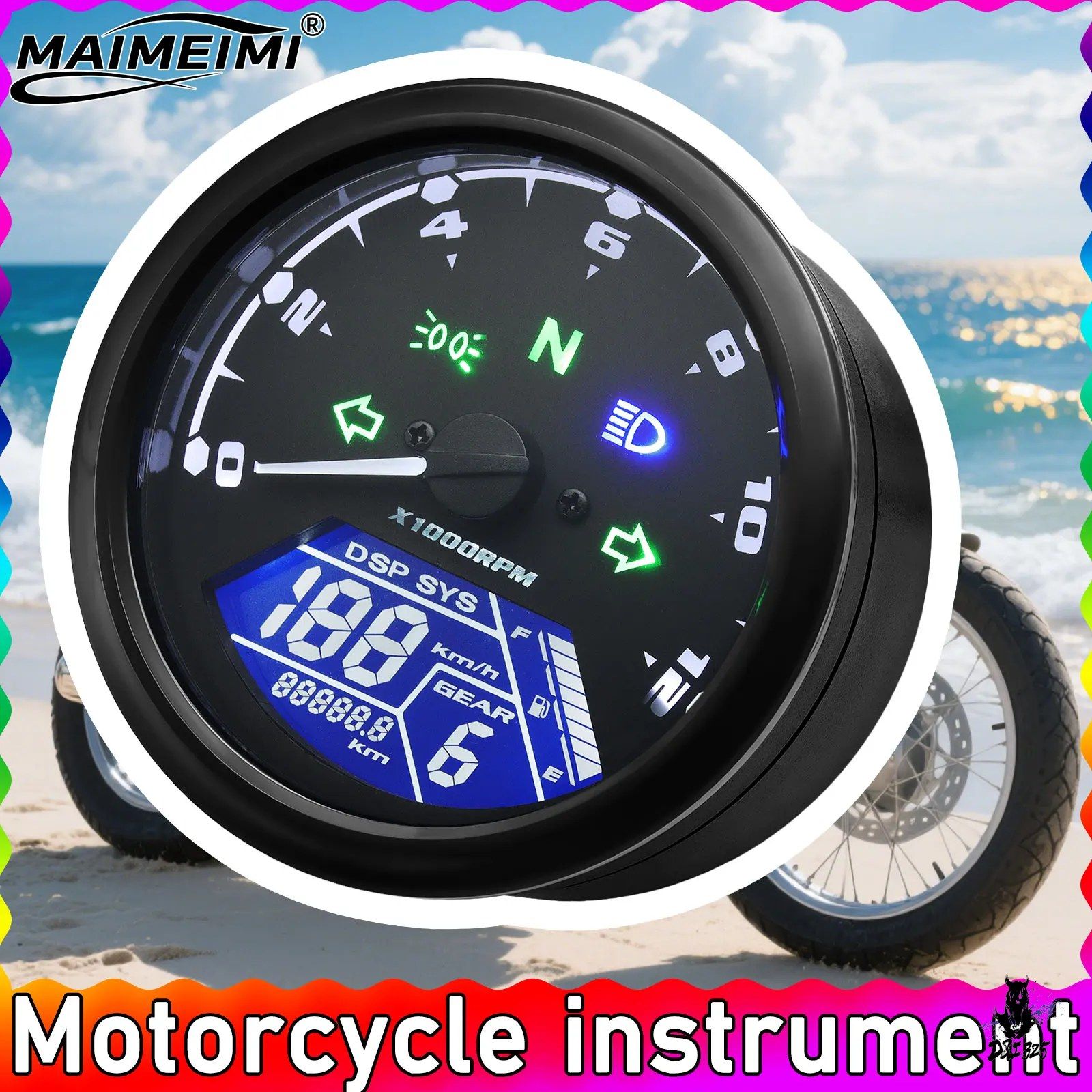 AD オートバイ デジタルスピードメーター 12000RPM タコメーター 燃料計