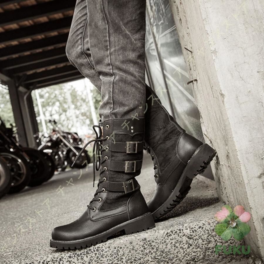 【新品】ロングブーツ メンズ ロングブーツ 革靴 ロングブーツ 編み上げ 黒 ブーツ ライダースブーツ ミリタリーブーツ エンジニアブーツ かっこいい 黒い154866