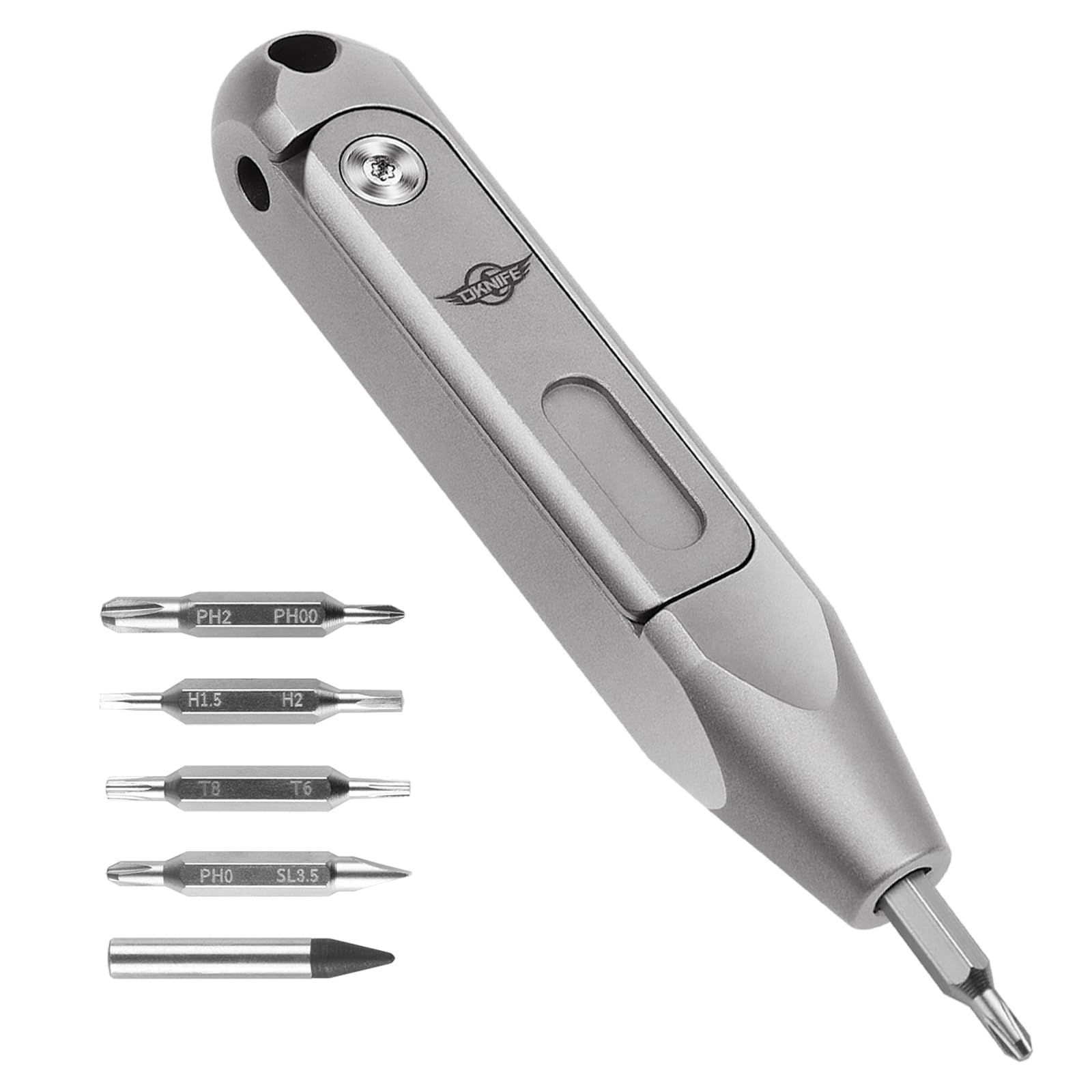OKNIFE オタクル D1 チタン 小型 EDC マルチビット ポケットドライバー 9イン1 ミニ精密ドライバーセット S2スチール磁気ビット 仕事用 日常用 [チタニウムグレー。]