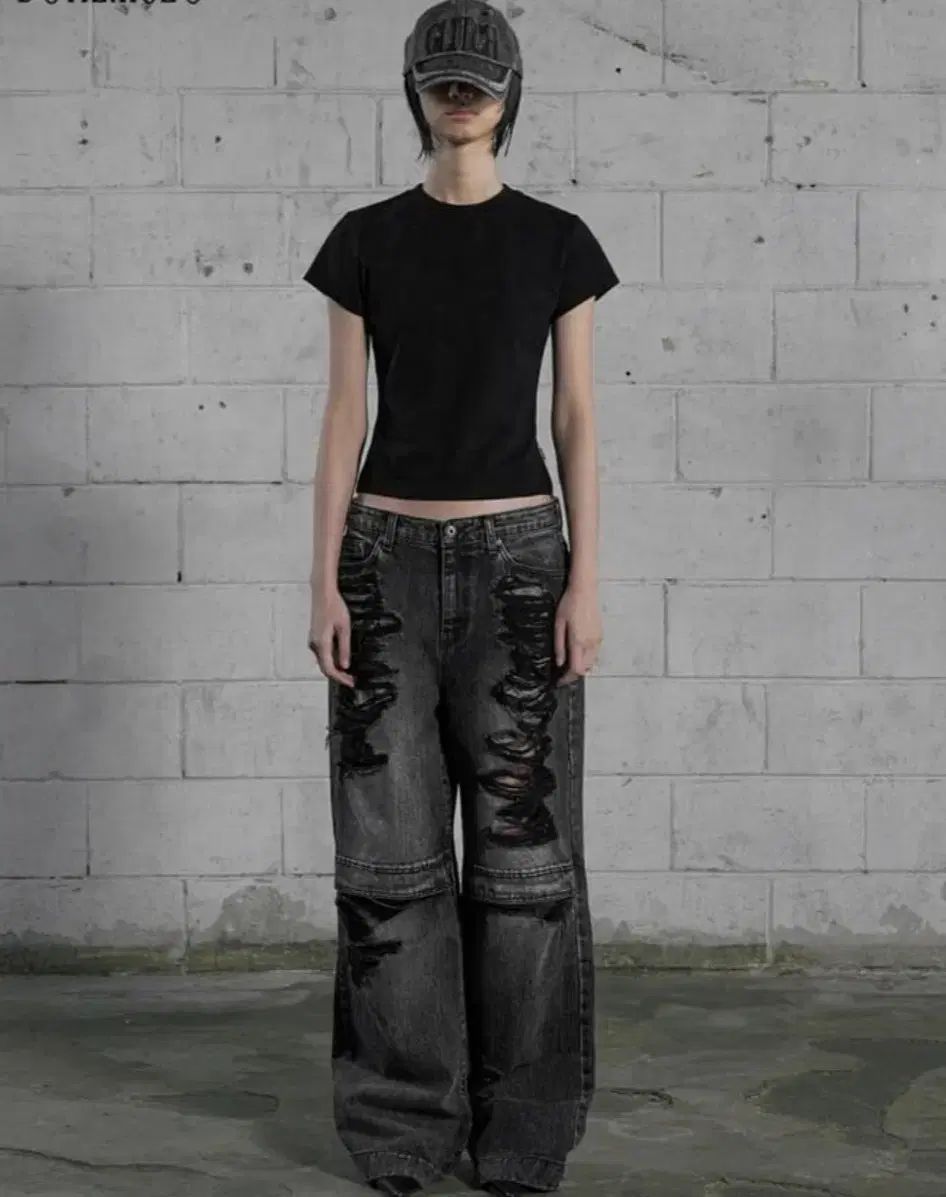 BOHEMSEO ボヘミアンソウル KNEE OPEN RIPPED WIDE JEANS GRAY