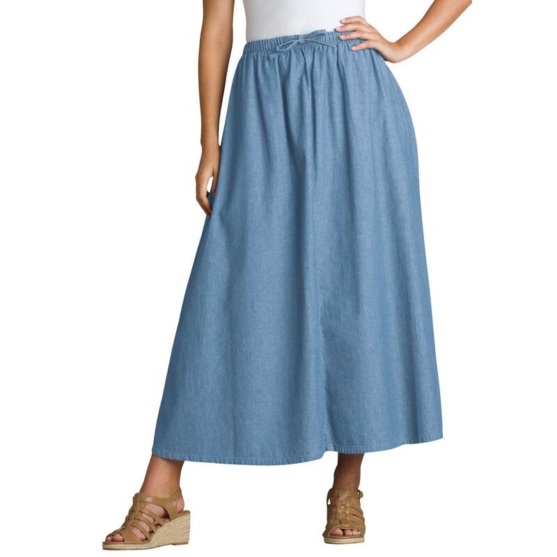 ウーマン ウィズイン レディース ボトムスカート プラスサイズ デニム Woman Within Plusize Drawstring Denim Skirt Light Wash デニム