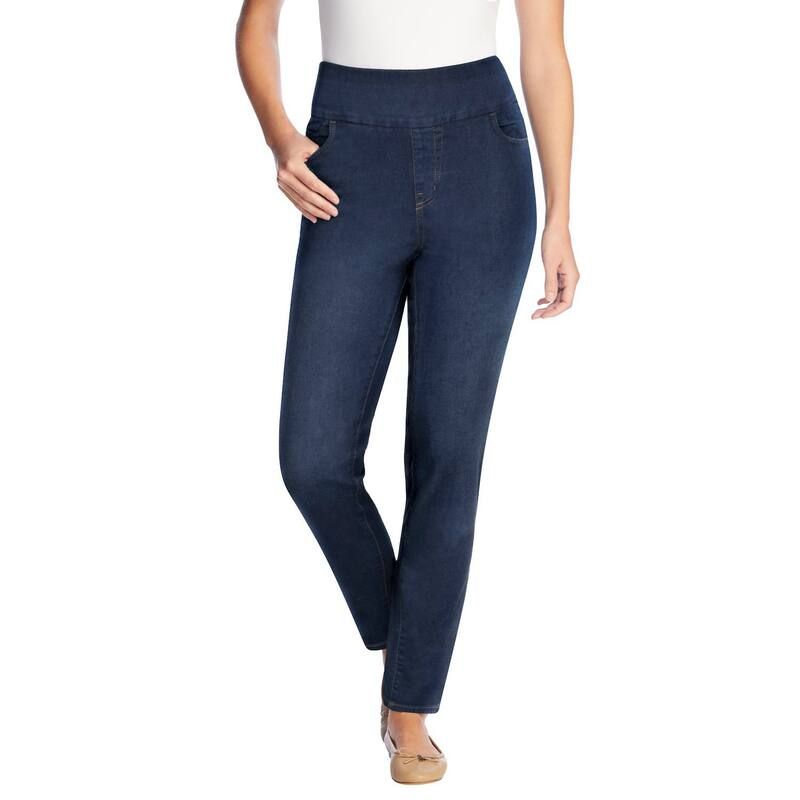 ウーマン ウィズイン レディース ボトムス デニムパンツ プラスサイズ プチ ジーンズ Woman Within Plusize Petite SlimLeg PullOn GapFree Stret