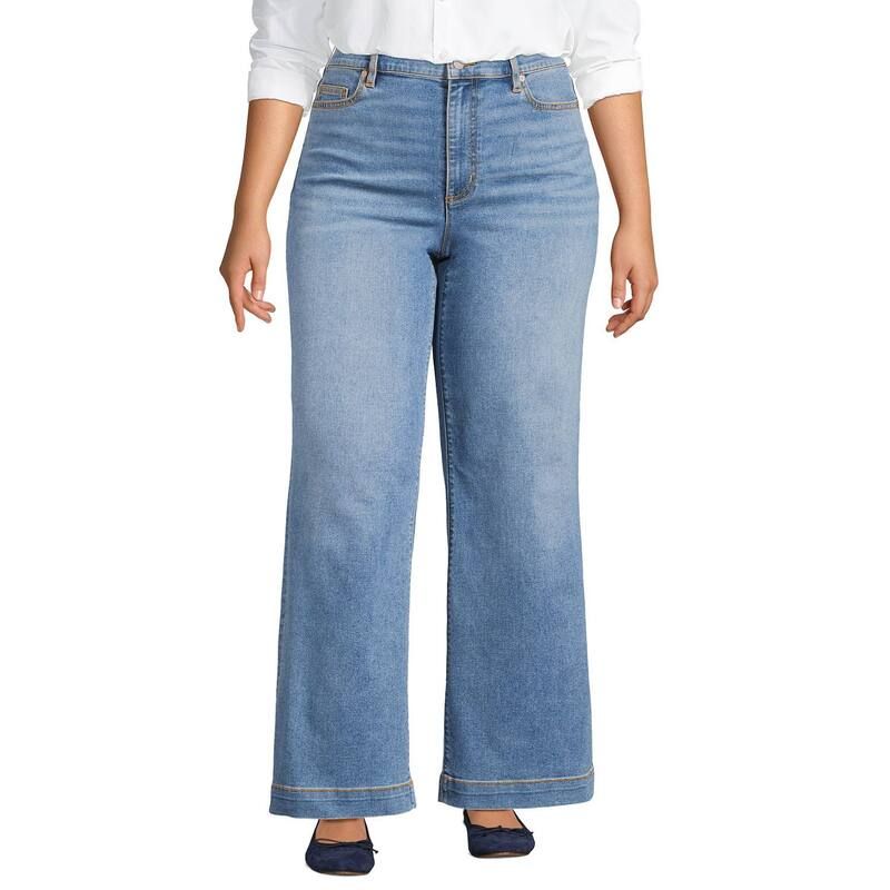 ランズエンド レディース ボトムス デニムパンツ ワイドレッグ プラスサイズ ジーンズ Plusize Lands End HighRise Wide Leg Jeans Beau Blue ブルー