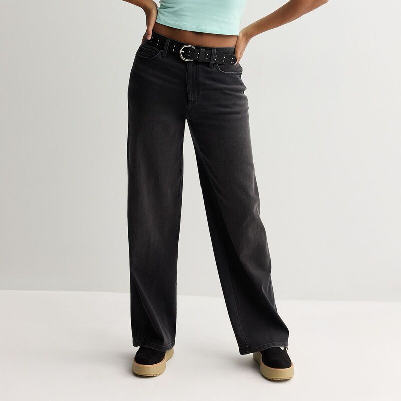 エスオー レディース ボトムス デニムパンツ ワイドレッグ ジーンズ Juniors SO High Rise Baggy Wide Leg Jeans Washed Black ブラック