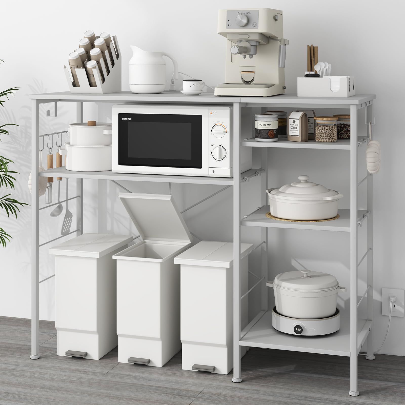 MoonMeguriキッチン収納 キッチンツールラック キッチンベイカーラック 幅80×奥行40×高さ100cm 全体耐荷重105kg 7色展開 高さ5段階調整可能 2口コンセント・フック・キャスター付き クロスバー 組立かんたん キッチンラック ゴミ箱上ラッ