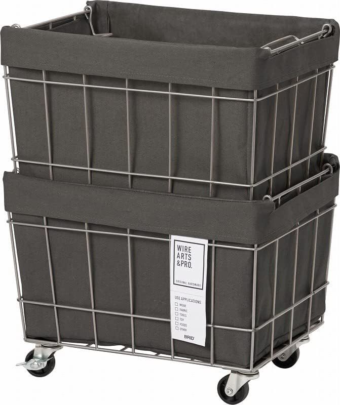 【BRID】 WIRE ARTS&PRO STACKING BASKET 2 with CASTER/WASHABLE COVER スタッキングバスケット 2段 キャスター/ウォッシャブルカバー (ダークグレー) キッチン パントリー収納 キャスター付き 00