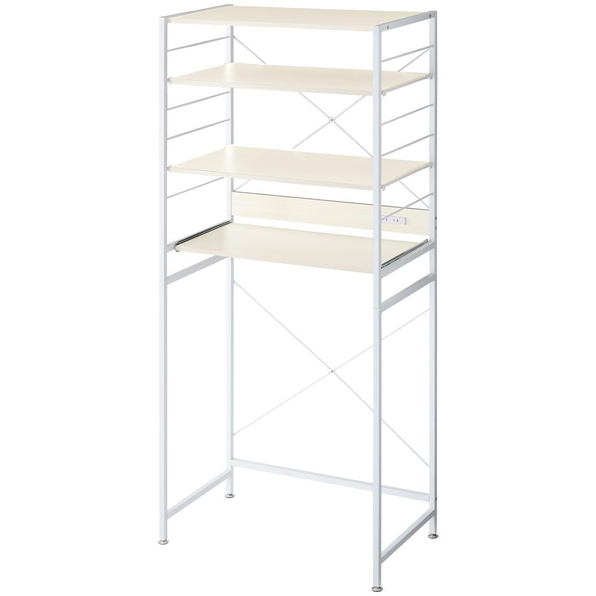 ぼん家具 キッチンラック ゴミ箱上 幅80.5×奥行45.5×高さ171.1cm レンジ台 2口コンセント付き 可動棚 スライドレール付き ホワイト