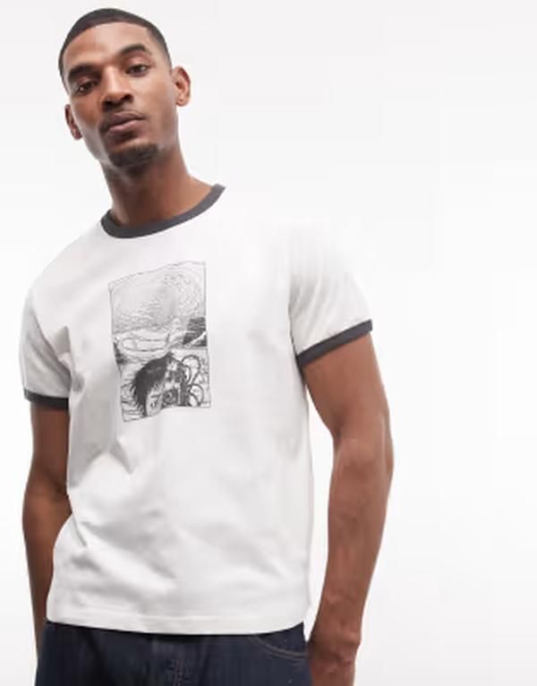 ウィークデイ メンズ トップス Tシャツ プリント グラフィック Weekday ringer tshirt with comic graphic print White ホワイト