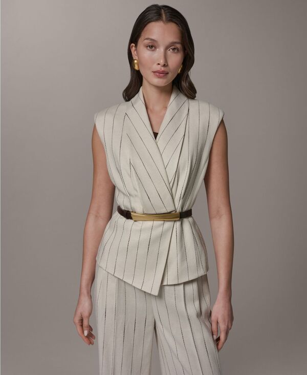 ダナ キャラン ニューヨーク レディース トップス ベスト プチ Donna Karanew York Womens Belted Pinstripe Vest Regular Petite Flax