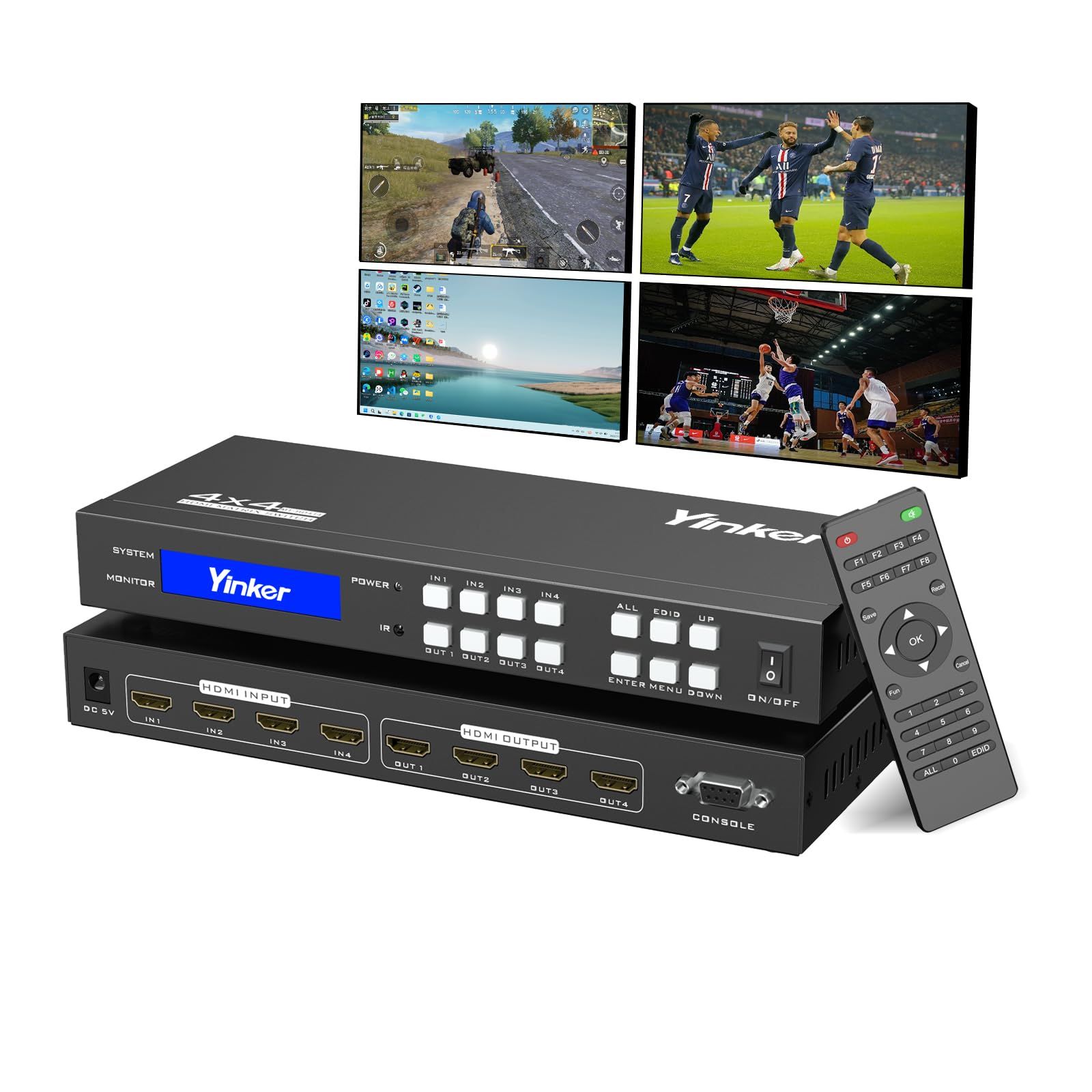 新品 4K HDMIマトリックススイッチ4x4、4K@30Hz HDMIマトリックス切替器分配器、4入力4出力、バックリットボタン、HDCP、EDID管理、RS232サポートを搭載