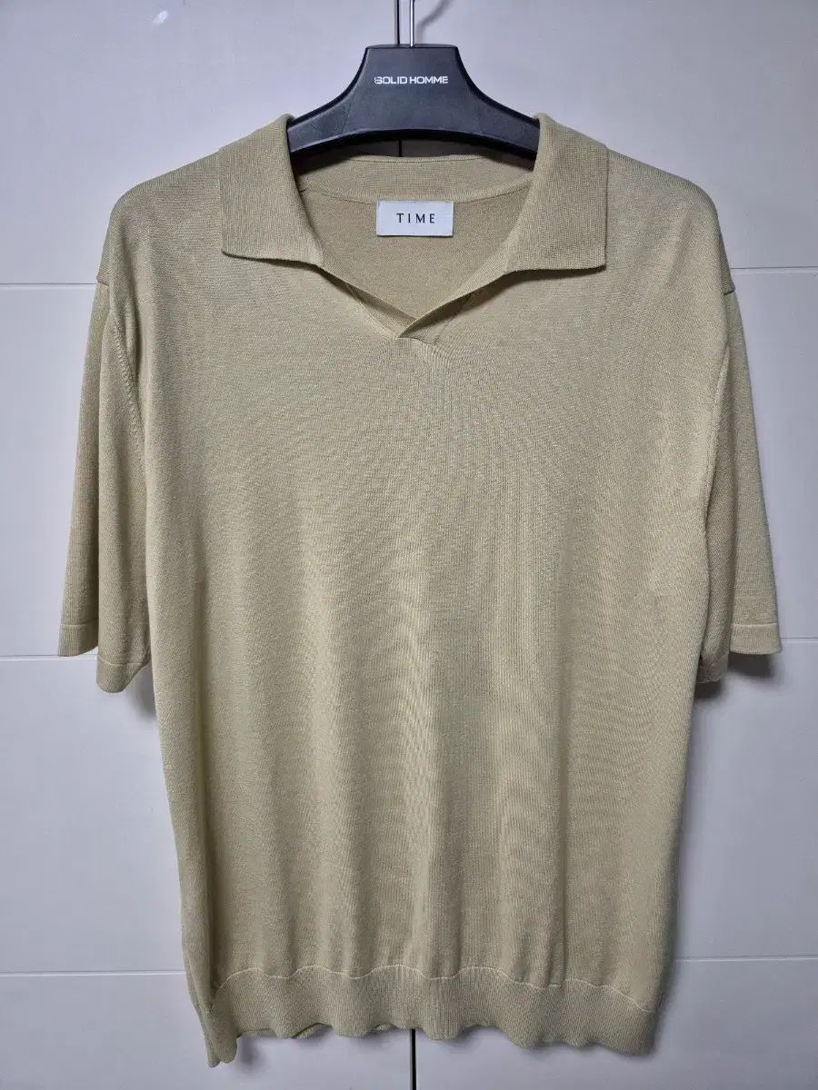 (100) TIME HOMME 黄色ベージュ シルク ポロTシャツ