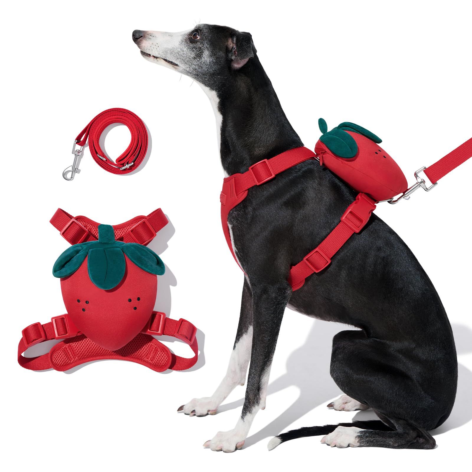 新品 VETRESKA ハーネス 苺 ハーネスリード リュックセット 可愛い 犬用散歩 抜けない 通気性 簡単着脱 おしゃれ 柔らかなパッド ペットハーネス 歩行補助 リュック付き 小型犬/中型犬/大型犬 (L)