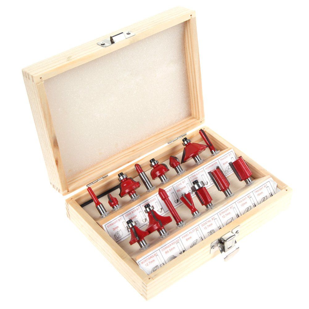 新品 zmart タングステン カーバイド ルーター ビット 15本セット 6.35mmシャンク ウッドケース ミリングカッター カーバイド Tungsten Carbide Router Bit Set of 15 6.35mm Shank Wood Cas