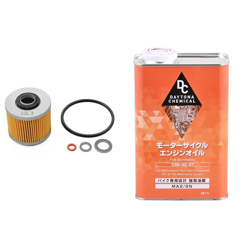 新品 【SR400適合セット】デイトナ(Daytona) バイク オイルフィルター オイル交換パーフェクトセット 30902 通しNo:S-63 & デイトナ(Daytona) バイク オイル 10W-40 合成油 4T 3L