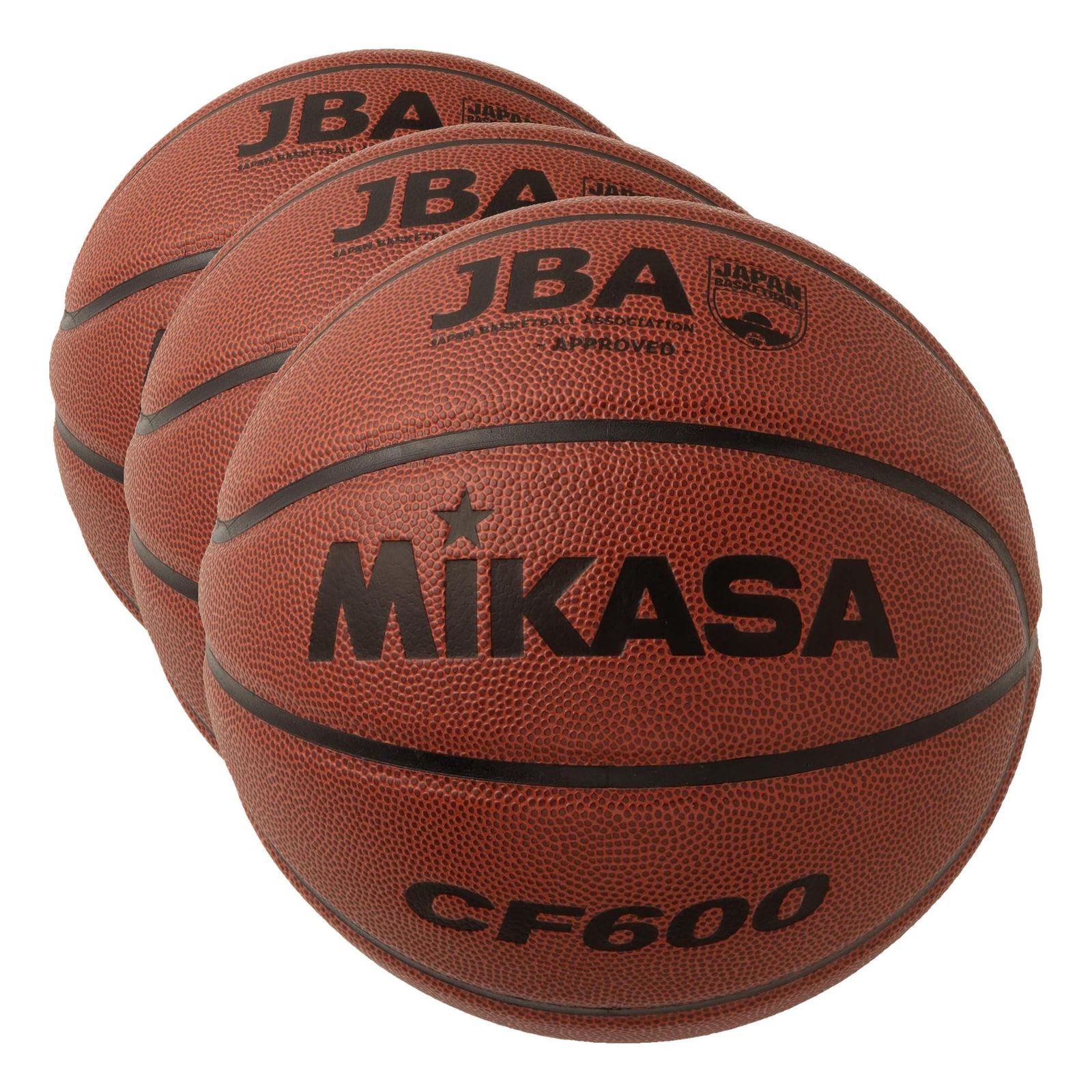 新品 ミカサ(MIKASA) バスケットボール 日本バスケットボール協会検定球 6号 (女子用・一般・社会人・大学・高校・中学) 人工皮革 茶 CF600 推奨内圧0.63(kgf/?) (× 3)