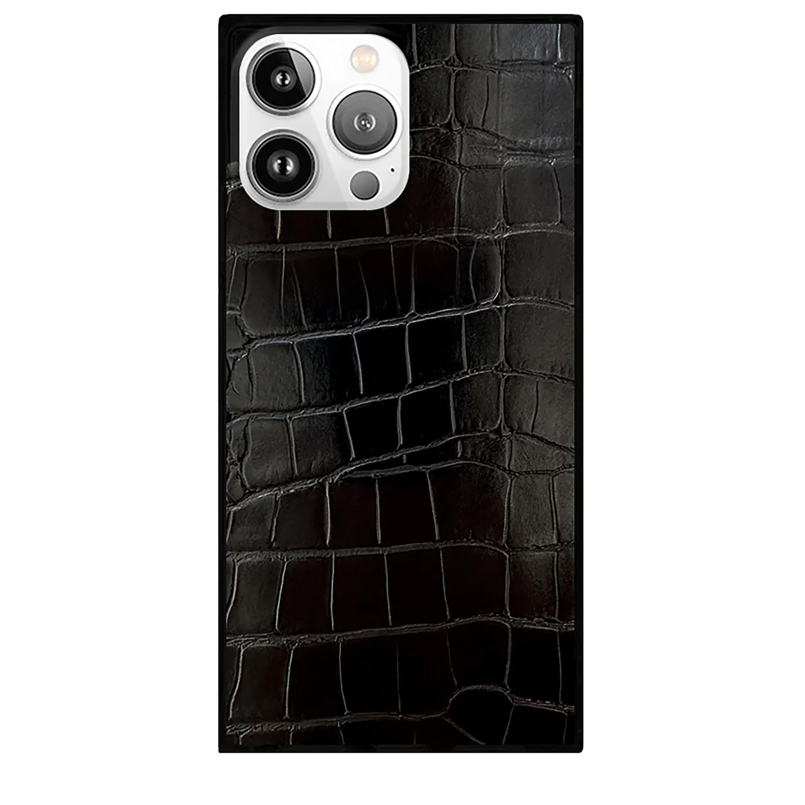 新品 [FLAUNT] フラウント iPhone 16 Pro Max用 スマホケース 背面型 Faux Leather Square マグセーフ Case 正規品 ブランド (Black Crocodile Faux leather)