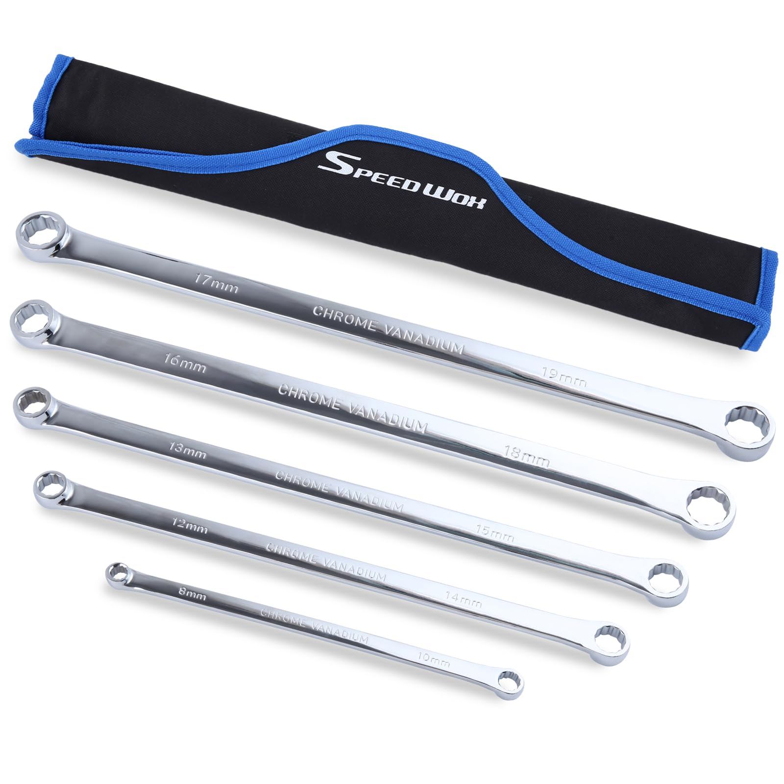 新品 SPEEDWOX 5本組 超長レンチセット 超ロングストレート メガネレンチセット エクストラロングレンチセット ダブルボックスエンドレンチセット ロングタイプ ロング両口メガネレンチセット スパナセット 0度オフセット ミラー仕上げ ミリサイズ 8mm