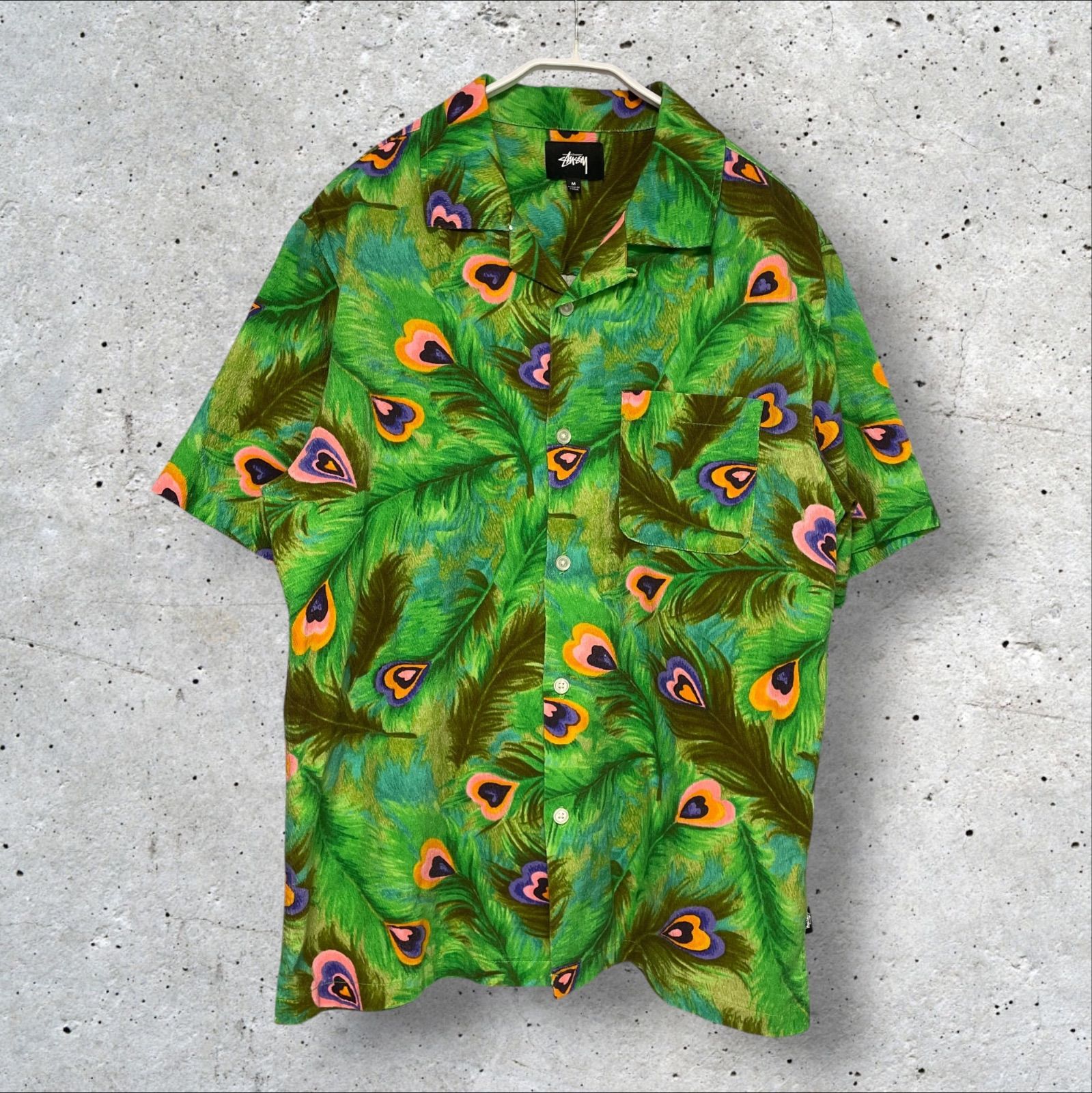 定価：16500円 stussy Peacock S/S SHIRT 1110043 GREEN M ステューシー ピーコック 半袖シャツ グリーン
