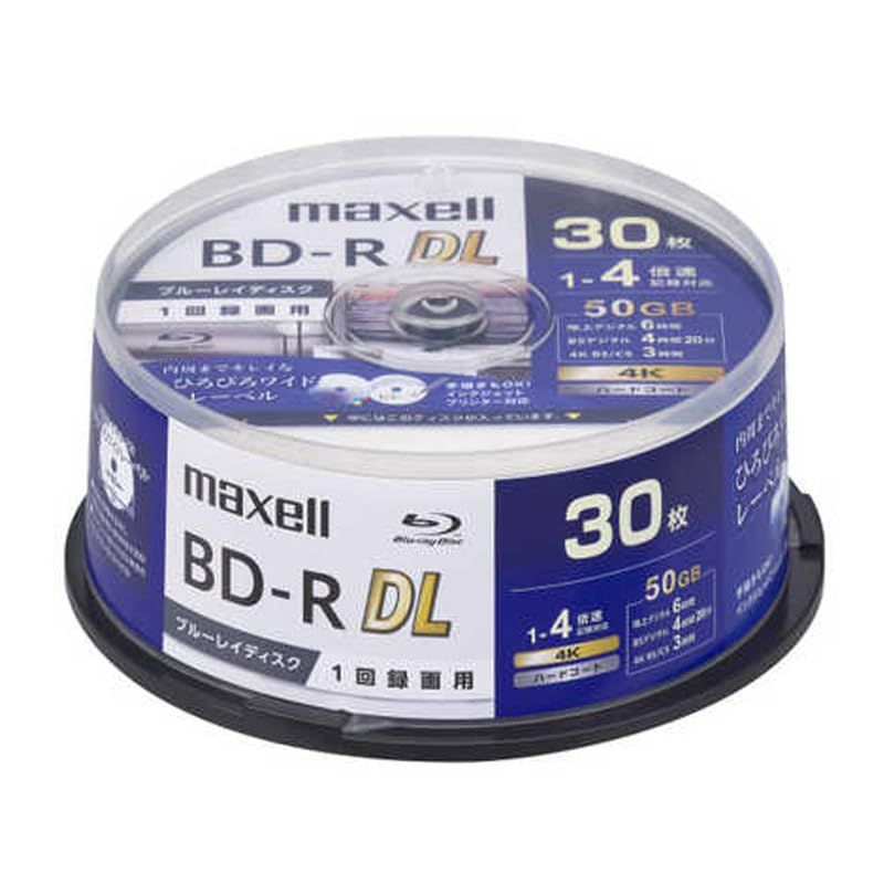 新品 マクセル 録画用ブルーレイディスク BD-R DL ひろびろワイドレーベルディスク 1回録画用 50GB(2層) 1～4倍速記録対応 スピンドルケース 30枚入 BRV50WPG.30SP