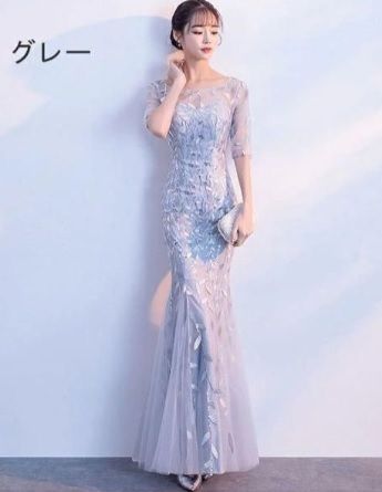 送料無料 未使用 スパンコール 刺繡 マーメイド ドレス M 9号 (OPN1155)