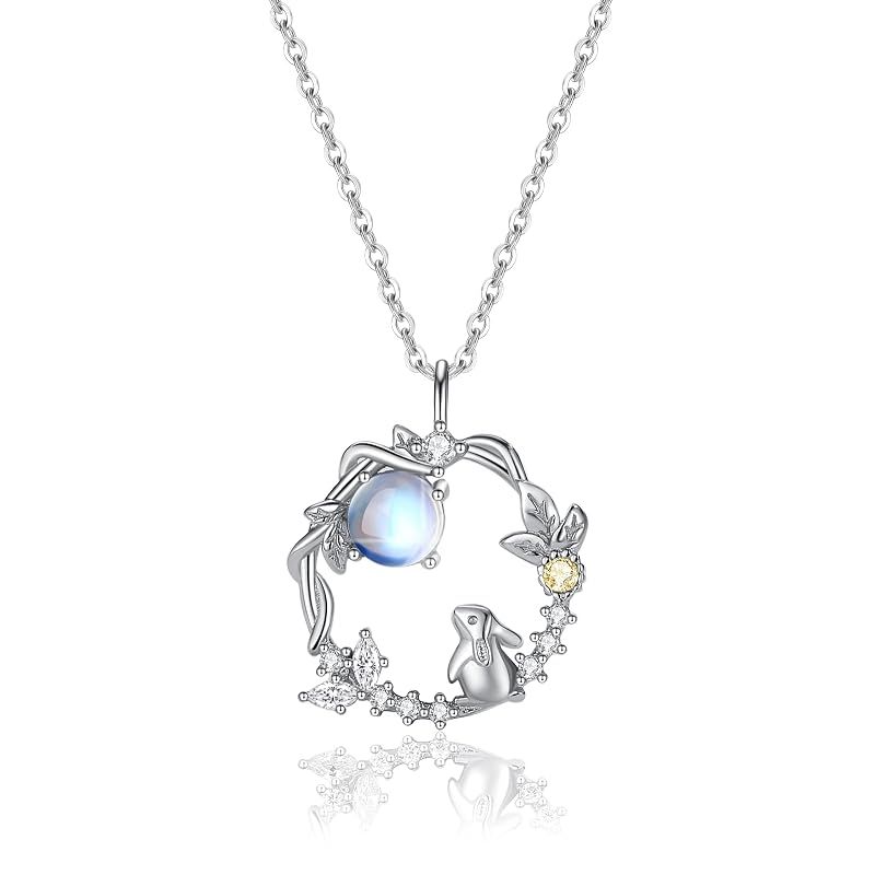 ネックレス レディース 月 うさぎ フープ 円形 ラッキー シルバー 925 プラチナ色 金属アレルギー 可愛い アクセサリー 誕生日 プレゼント 女性