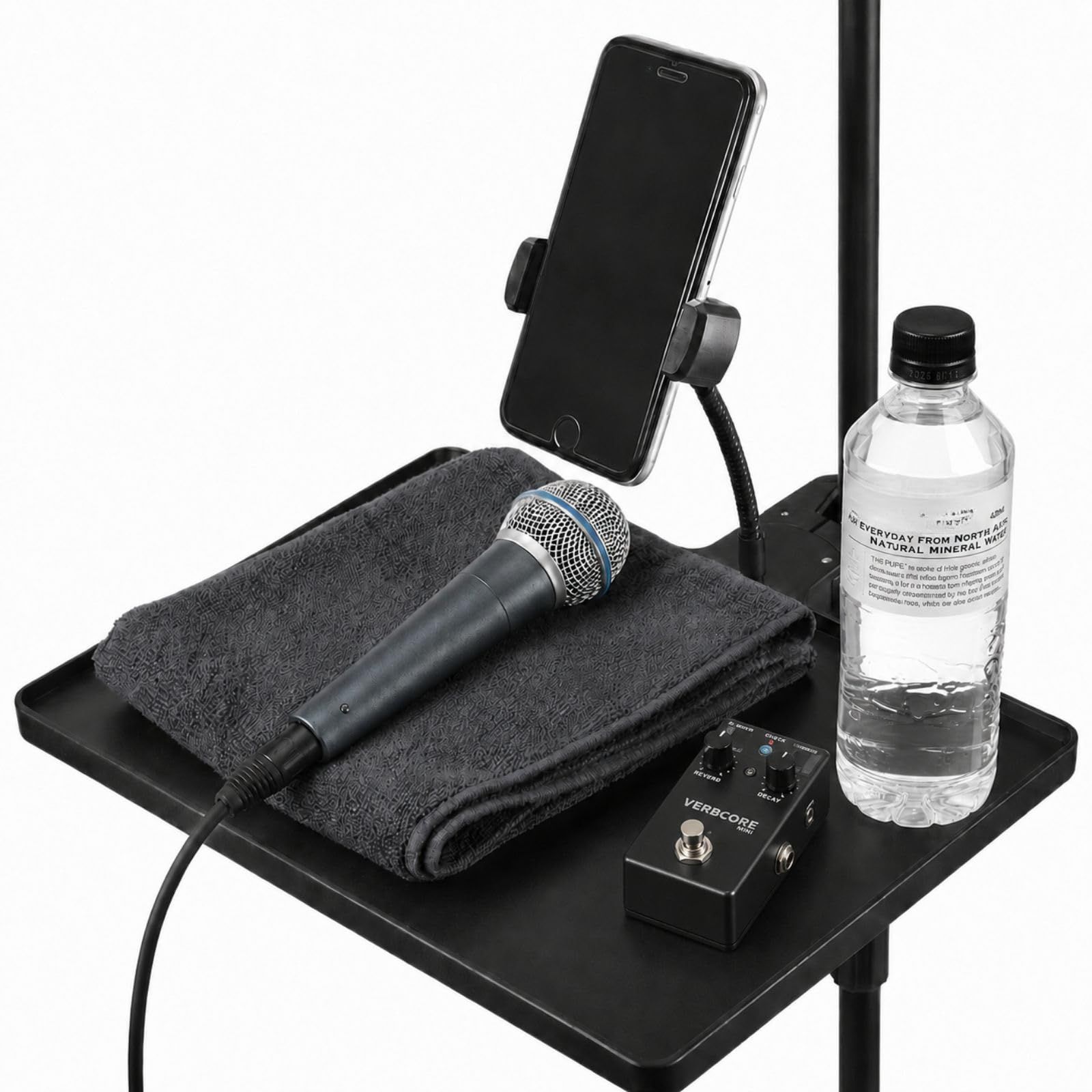 GLOFIN マイクスタンドトレイ スマホホルダー付き 26.5×20cm クランプ 