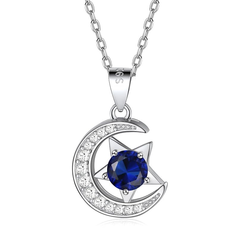 [FindChic] ネックレス レディース 誕生石 サファイア ネックレス シルバー925 錆びない ペンダント 星 月 金アレ対応 可愛い 高校生 女の子 20代女性 誕生日 母の日 9月生まれ プレゼント アクセサリー 人気 ファッション 40センチ（9