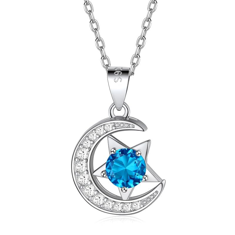 [FindChic] ネックレス レディース 誕生石 タンザナイト ネックレス シルバー925 錆びない ペンダント 星 月 金アレ対応 可愛い 高校生 女の子 20代女性 誕生日 母の日 12月生まれ プレゼント アクセサリー 人気 ファッション 40～45